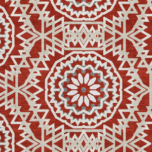 HomeRoots 9' X 12' Red and Ivory Geometric Area Rug - Stylish, Washable, Stain-Resistant with UV Protection! 652286