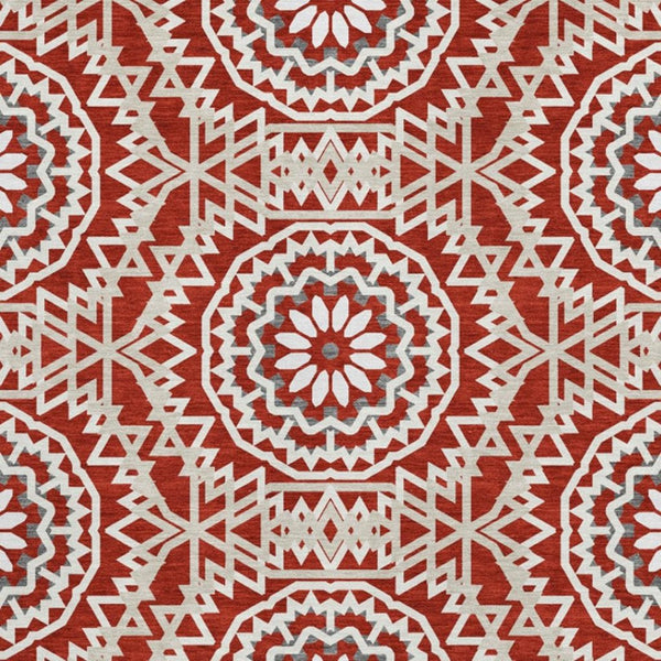 HomeRoots 10' X 14' Red and Ivory Geometric Area Rug - Washable, UV Protected & Perfect for Busy Homes 652287