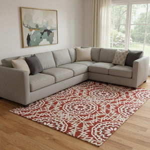 HomeRoots 10' X 14' Red and Ivory Geometric Area Rug - Washable, UV Protected & Perfect for Busy Homes 652287