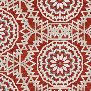 HomeRoots 10' X 14' Red and Ivory Geometric Area Rug - Washable, UV Protected & Perfect for Busy Homes 652287