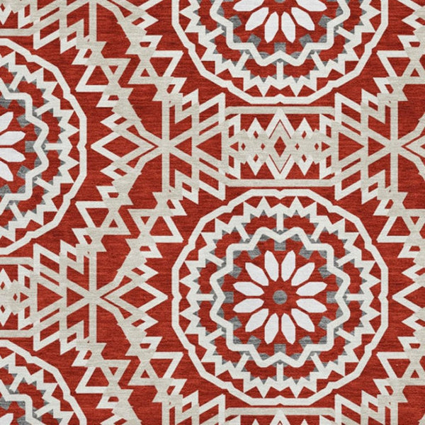 HomeRoots 10' X 14' Red and Ivory Geometric Area Rug - Washable, UV Protected & Perfect for Busy Homes 652287