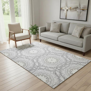 HomeRoots 5' X 8' Stylish Silver and Gray Geometric Area Rug - Washable, UV Protected, Perfect for Homes! 652289
