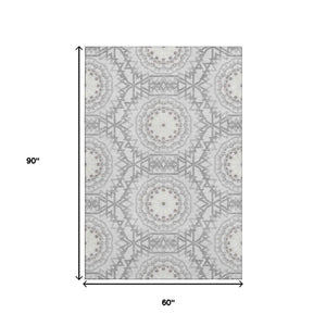 HomeRoots 5' X 8' Stylish Silver and Gray Geometric Area Rug - Washable, UV Protected, Perfect for Homes! 652289
