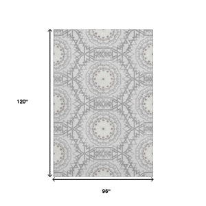 HomeRoots 8' X 10' Stylish Silver and Gray Geometric Washable Area Rug with UV Protection for Family Homes 652291