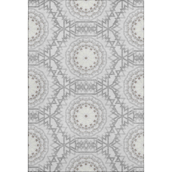 HomeRoots 8' X 10' Stylish Silver and Gray Geometric Washable Area Rug with UV Protection for Family Homes 652291