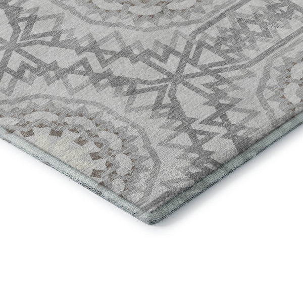 HomeRoots 8' X 10' Stylish Silver and Gray Geometric Washable Area Rug with UV Protection for Family Homes 652291