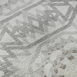 HomeRoots 9' X 12' Silver and Gray Geometric Washable Area Rug - Stylish, Durable, UV-Protected for High-Traffic Spaces 652292