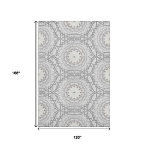 HomeRoots 10' X 14' Modern Silver & Gray Geometric Area Rug - Washable, UV Protected & Perfect for Busy Homes 652293