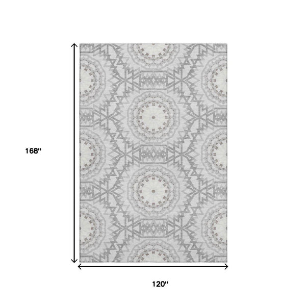 HomeRoots 10' X 14' Modern Silver & Gray Geometric Area Rug - Washable, UV Protected & Perfect for Busy Homes 652293