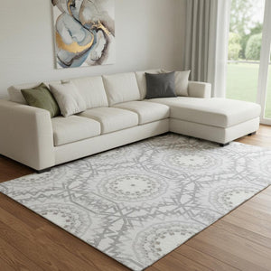 HomeRoots 10' X 14' Modern Silver & Gray Geometric Area Rug - Washable, UV Protected & Perfect for Busy Homes 652293