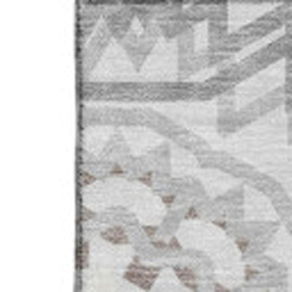 HomeRoots 10' X 14' Modern Silver & Gray Geometric Area Rug - Washable, UV Protected & Perfect for Busy Homes 652293