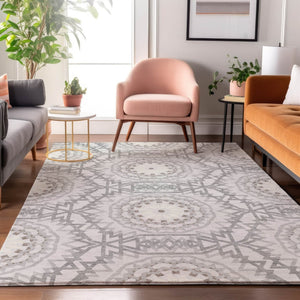 HomeRoots 10' X 14' Modern Silver & Gray Geometric Area Rug - Washable, UV Protected & Perfect for Busy Homes 652293