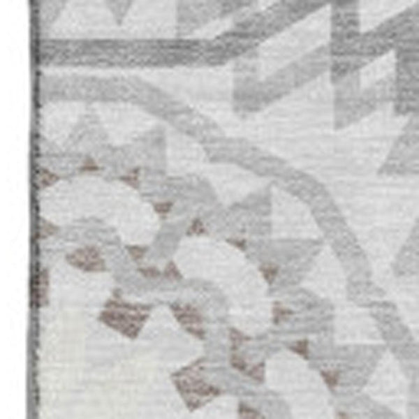 HomeRoots 10' X 14' Modern Silver & Gray Geometric Area Rug - Washable, UV Protected & Perfect for Busy Homes 652293
