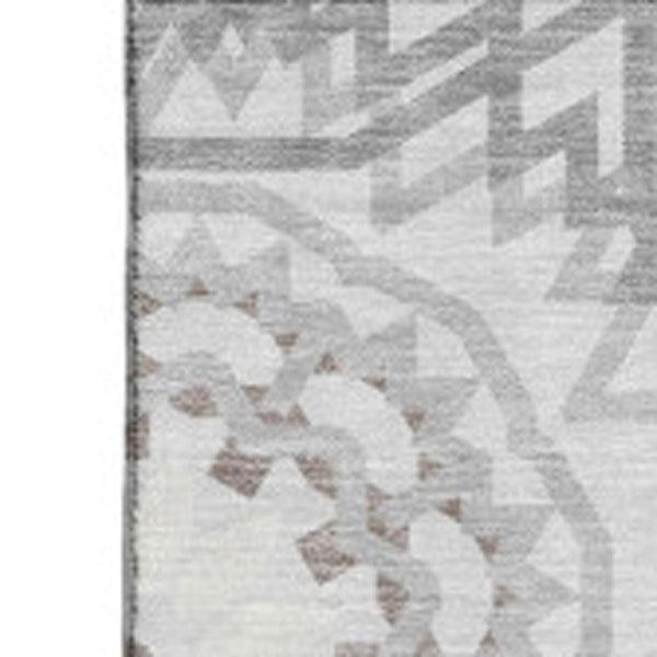 HomeRoots 10' X 14' Modern Silver & Gray Geometric Area Rug - Washable, UV Protected & Perfect for Busy Homes 652293