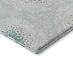 HomeRoots 8' Teal and Ivory Geometric Round Rug – Washable, UV Protected, Stylish & Durable for Any Room 652296