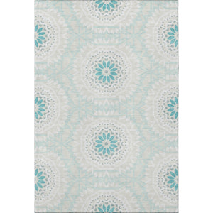HomeRoots 8' X 10' Teal and Ivory Geometric Area Rug - Washable, Stain Resistant, UV Protected for High Traffic Areas 652297