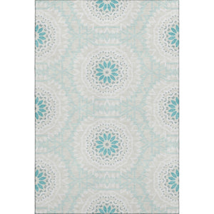 HomeRoots 10' X 14' Teal And Ivory Geometric Area Rug - Washable, UV-Protected, Durable for Busy Homes 652299