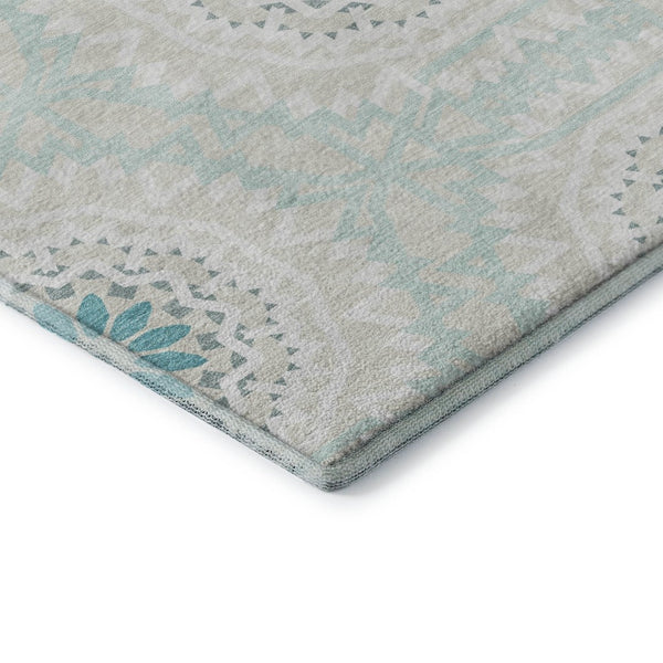 HomeRoots 10' X 14' Teal And Ivory Geometric Area Rug - Washable, UV-Protected, Durable for Busy Homes 652299