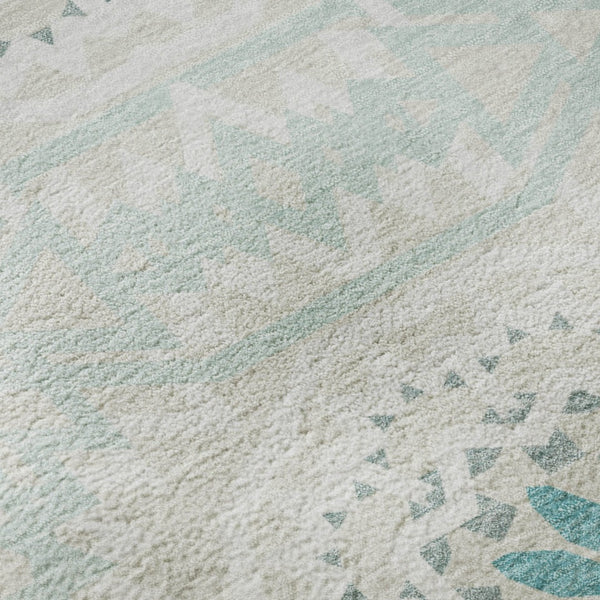 HomeRoots 10' X 14' Teal And Ivory Geometric Area Rug - Washable, UV-Protected, Durable for Busy Homes 652299