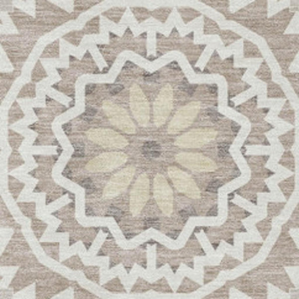 HomeRoots 5' X 8' Taupe and Ivory Geometric Area Rug - Washable, Stain Resistant, UV Protected for Modern Style 652301
