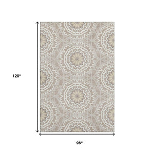 HomeRoots 8' X 10' Stylish Taupe & Ivory Geometric Washable Area Rug with UV Protection for High-Traffic Spaces 652303