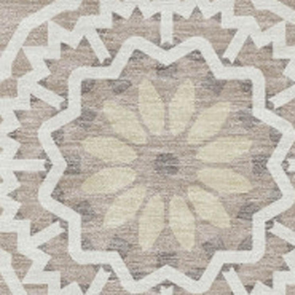 HomeRoots 8' X 10' Stylish Taupe & Ivory Geometric Washable Area Rug with UV Protection for High-Traffic Spaces 652303