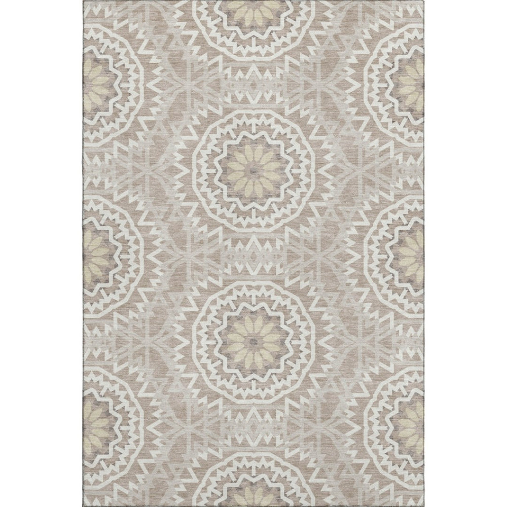 HomeRoots 9' X 12' Taupe Geometric Area Rug - Washable, Stain Resistant, UV Protected for High-Traffic Spaces 652304