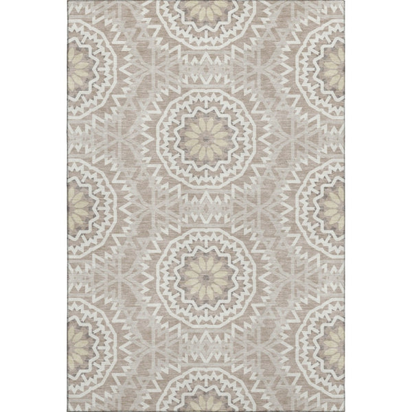 HomeRoots 10' X 14' Stylish Taupe and Ivory Geometric Area Rug - Washable, UV Protected, Stain Resistant! 652305