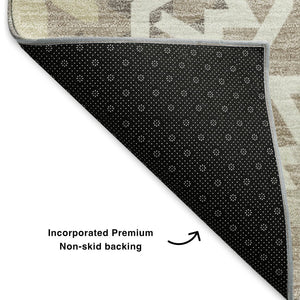 HomeRoots 10' X 14' Stylish Taupe and Ivory Geometric Area Rug - Washable, UV Protected, Stain Resistant! 652305