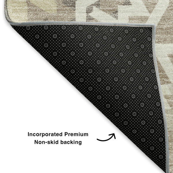 HomeRoots 10' X 14' Stylish Taupe and Ivory Geometric Area Rug - Washable, UV Protected, Stain Resistant! 652305