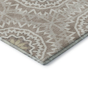 HomeRoots 10' X 14' Stylish Taupe and Ivory Geometric Area Rug - Washable, UV Protected, Stain Resistant! 652305