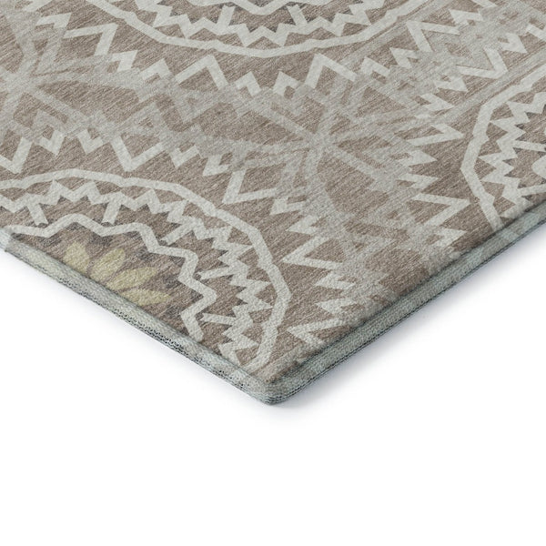 HomeRoots 10' X 14' Stylish Taupe and Ivory Geometric Area Rug - Washable, UV Protected, Stain Resistant! 652305