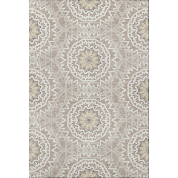 HomeRoots 10' X 14' Stylish Taupe and Ivory Geometric Area Rug - Washable, UV Protected, Stain Resistant! 652305