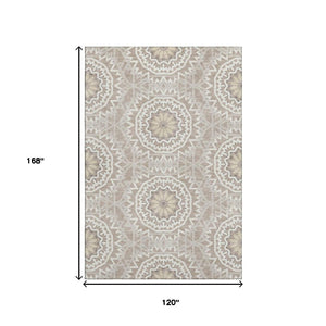 HomeRoots 10' X 14' Stylish Taupe and Ivory Geometric Area Rug - Washable, UV Protected, Stain Resistant! 652305