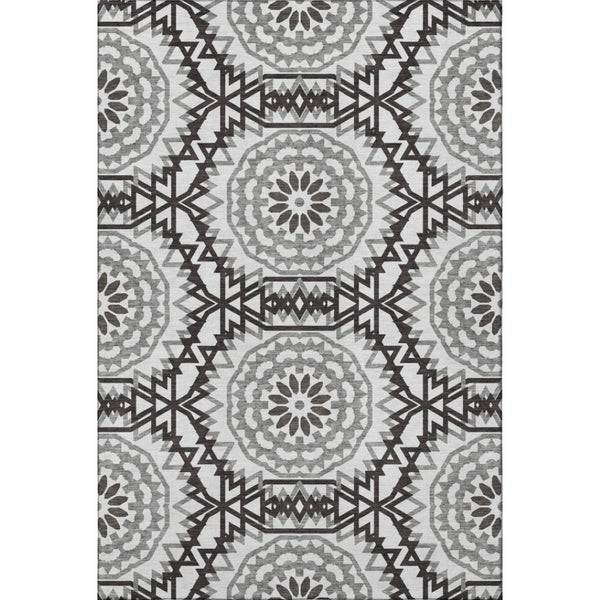 HomeRoots 5' X 8' Stylish Black and White Geometric Area Rug - Washable, UV Protected, Easy Care for Homes 652307