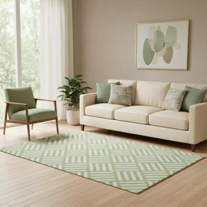 HomeRoots 5' X 8' Artichoke Green Geometric Washable Area Rug – UV Protection, Stain Resistant, Stylish Comfort 652313