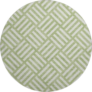 HomeRoots 8' Artichoke Green & Ivory Geometric Round Rug – Washable, UV Protected, Perfect for High-Traffic Areas 652314