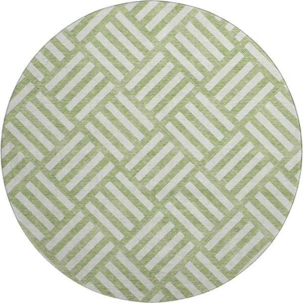 HomeRoots 8' Artichoke Green & Ivory Geometric Round Rug – Washable, UV Protected, Perfect for High-Traffic Areas 652314