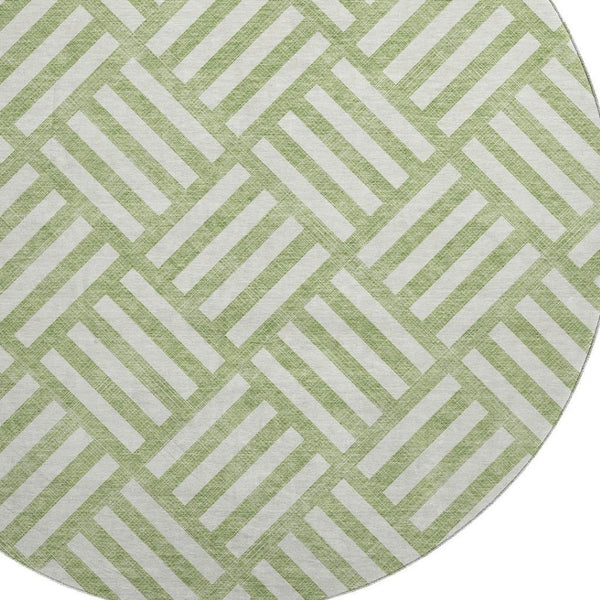 HomeRoots 8' Artichoke Green & Ivory Geometric Round Rug – Washable, UV Protected, Perfect for High-Traffic Areas 652314