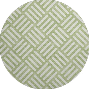 HomeRoots 8' Artichoke Green & Ivory Geometric Round Rug – Washable, UV Protected, Perfect for High-Traffic Areas 652314