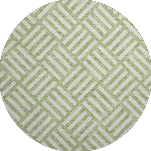 HomeRoots 8' Artichoke Green & Ivory Geometric Round Rug – Washable, UV Protected, Perfect for High-Traffic Areas 652314