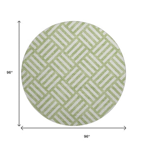 HomeRoots 8' Artichoke Green & Ivory Geometric Round Rug – Washable, UV Protected, Perfect for High-Traffic Areas 652314