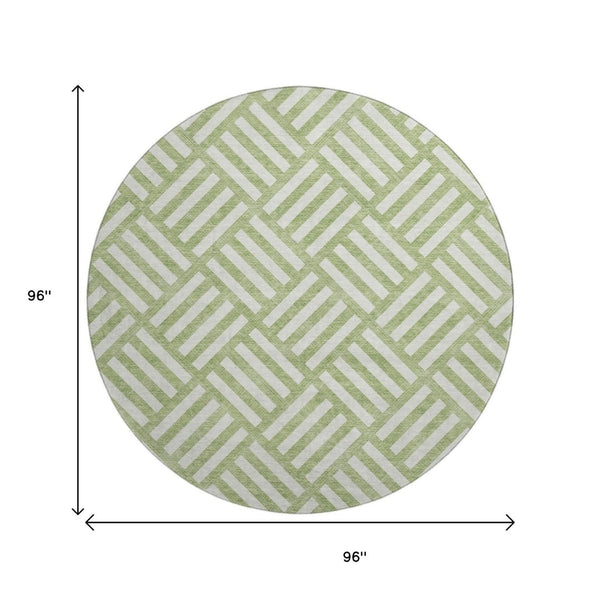 HomeRoots 8' Artichoke Green & Ivory Geometric Round Rug – Washable, UV Protected, Perfect for High-Traffic Areas 652314