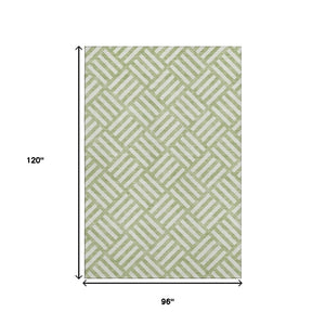 HomeRoots 8' X 10' Artichoke Green Geometric Washable Area Rug with UV Protection - Durable & Stylish Design 652315
