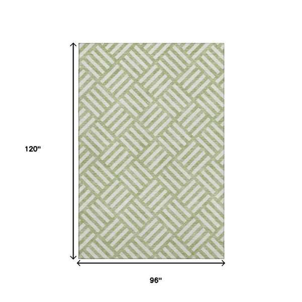 HomeRoots 8' X 10' Artichoke Green Geometric Washable Area Rug with UV Protection - Durable & Stylish Design 652315