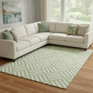 HomeRoots 8' X 10' Artichoke Green Geometric Washable Area Rug with UV Protection - Durable & Stylish Design 652315