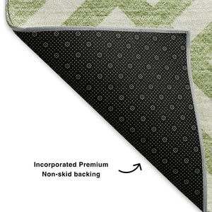 HomeRoots 8' X 10' Artichoke Green Geometric Washable Area Rug with UV Protection - Durable & Stylish Design 652315