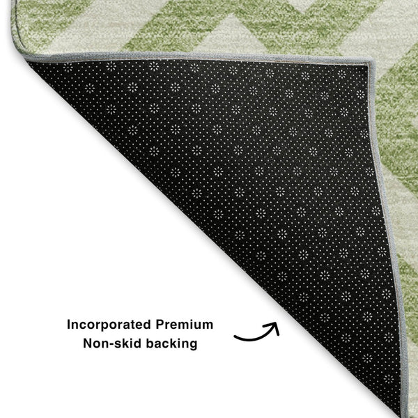 HomeRoots 8' X 10' Artichoke Green Geometric Washable Area Rug with UV Protection - Durable & Stylish Design 652315
