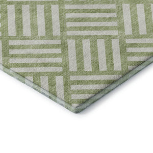 HomeRoots 8' X 10' Artichoke Green Geometric Washable Area Rug with UV Protection - Durable & Stylish Design 652315