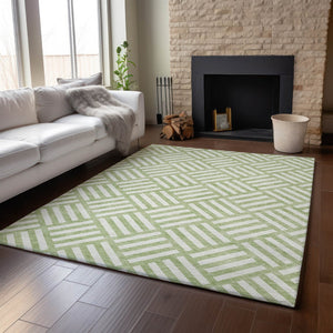 HomeRoots 8' X 10' Artichoke Green Geometric Washable Area Rug with UV Protection - Durable & Stylish Design 652315